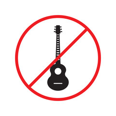 Forbidden Prohibited Warning, caution, attention, restriction label danger. No guitar vector icon. Do not use electro guitar sign design. No rock music symbol flat pictogram.