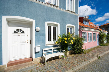 Colorful houses in Ystad, Sweden - 695382491
