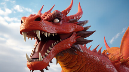 3d cute chinese red dragon in cartoon realistic style. generative ai - Powered by Adobe