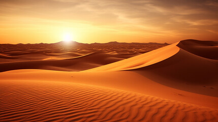 Fototapeta na wymiar Desert sunset. Beautiful sand dunes in the Sahara desert. Generative AI