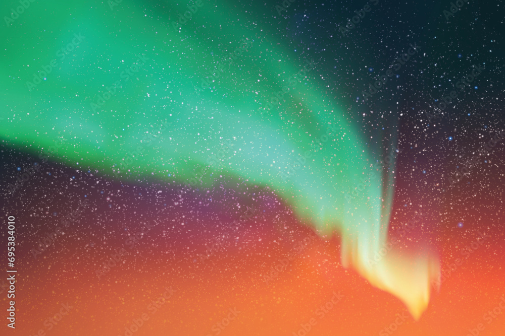 Poster orange green aurora borealis. colorful polar lights, night starry sky