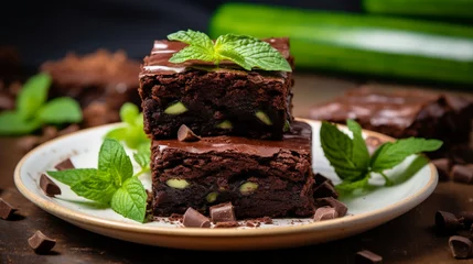 Foto op Plexiglas Vegan zucchini brownies. Delicious chocolate cake. Cake with vegetables. Generative AI © Fuji