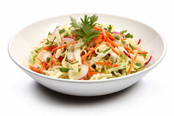 Coleslaw Salad: With cabbage and carrots. white isolated background. 