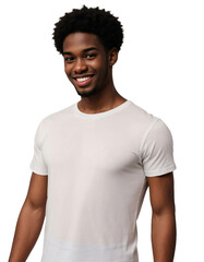 Young black man wearing a white t-shirt smiling and looking at the camera, Happiness concept,...