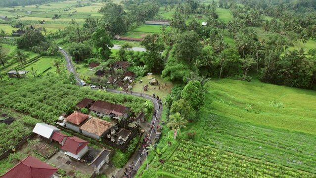 Balinese Royal Cremation Ceremony, Ngaben Hindu Traditional Culture Aerial footage.