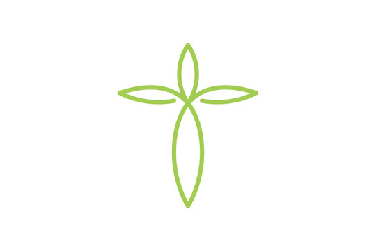 The leaf icon logo is in the shape of a cross in a simple style