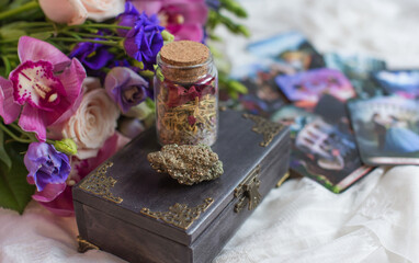 Concept of love magic, love spell attracting love, predictions of fate and other magic