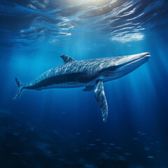 Naklejka premium Blue Whale Swimming in the Ocean