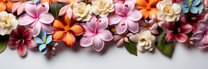 Fototapeta na wymiar Tropical Flowers Bouquet Isolated On White , Banner Image For Website, Background, Desktop Wallpaper