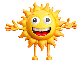 Smiling sun with open arms on transparent background in 3d render cartoon
