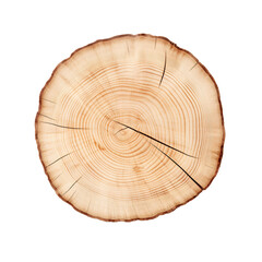 Round light wood stump cut top view isolated