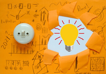 Idea,innovation,creativity and problem solving business concept with lightbulb inside of punch...