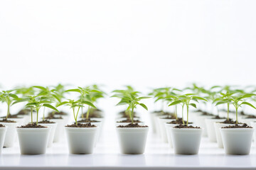 Pots  plants  seedlings  on white backgrounds