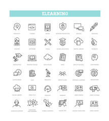 E-learning, online education elements. Vector line symbols - 695387820