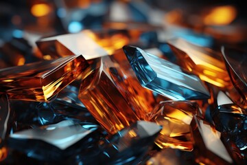  a close up view of a bunch of different colored diamond like objects on a black background with a blurry light coming from the top of the top of the image.