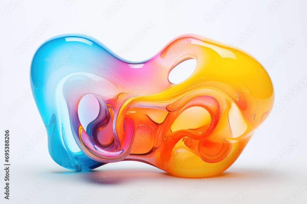 Poster a multicolored object on a white background with a light reflection of the object in the bottom half