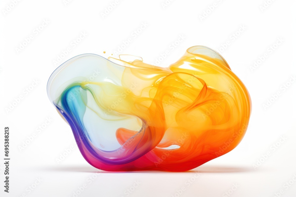 Poster a white background with a multicolored object in the shape of an apple with a drop of liquid coming 