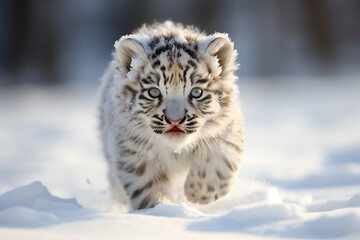 Obraz premium tiger cub in the snow,ai generated