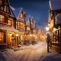 Christmas in the city. Beautiful winter landscape in the village. New Year