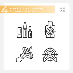 Obraz premium Pixel perfect black icons set of weapons, editable thin line illustration.