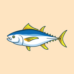 Yellowfin tuna mascot fish cartoon vector illustration