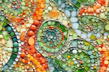  a close up of a wall made up of many different colors of glass pebbles and pebbles in different sizes and shapes and colors of glass pebbles in different shapes and sizes.