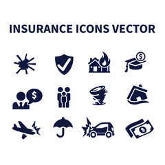 Insurance and assurance icon vector set - obrazy, fototapety, plakaty