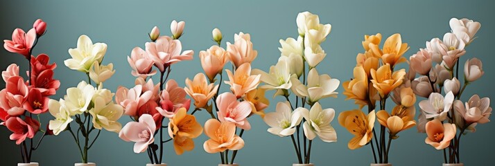 Set Beautiful Fragrant Freesia Flowers , Banner Image For Website, Background, Desktop Wallpaper