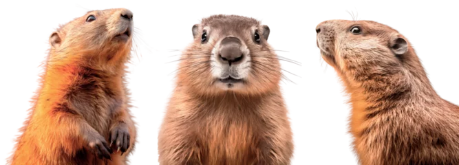Foto op Aluminium Set/collection of marmots close up. Groundhog in front. Portrait of a groundhog. Marmot in profile. Isolated on transparent background. © Honey Bear
