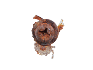 Old, rusty, dirty screw heads isolated on white background.