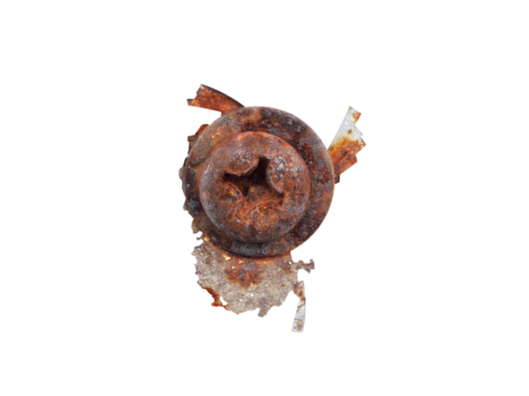 Old, rusty, dirty screw heads isolated on white background.
