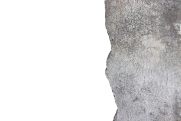 Old gray cement wall, dirty stains isolated on white background.