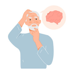 Dementia. Grandpa or old man loses his memory. Icon vector infographic illustration for design signs, banners.