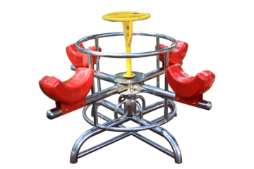 Red steel carousel ride isolated on white background.