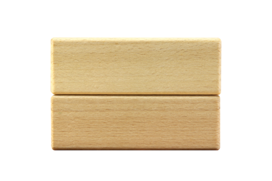 Wooden block, copy space for writing letters isolated on white background.
