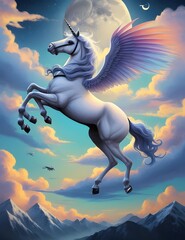 Obraz na płótnie Canvas horse in the sky, unicorn, fantasy horse, magical horse,