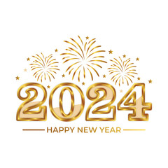 3d 2024 glitter gold happy new year
