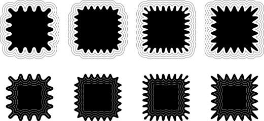 A groovy frame with a wavy edge and a simple y2k border square shape. It has a retro aesthetic zigzag text box silhouette. Design elements for a social media story or post. Vector illustration.