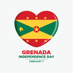 Fototapeta premium Grenada Independence Day poster vector illustration. Flag of Grenada in heart shape icon vector isolated on a gray background. Grenadan flag design element. February 7 every year. Important day