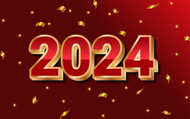 3d 2024 red golden happy new year