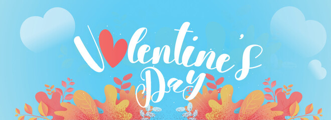 Valentine's Day Font with Hearts on Autumn Nature Background. Header or Banner Design.