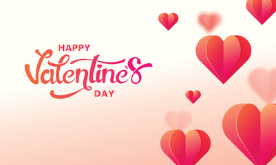 Happy Valentine's Day Celebration Banner Design with Paper Cut Hearts Decorated on Glossy Background.