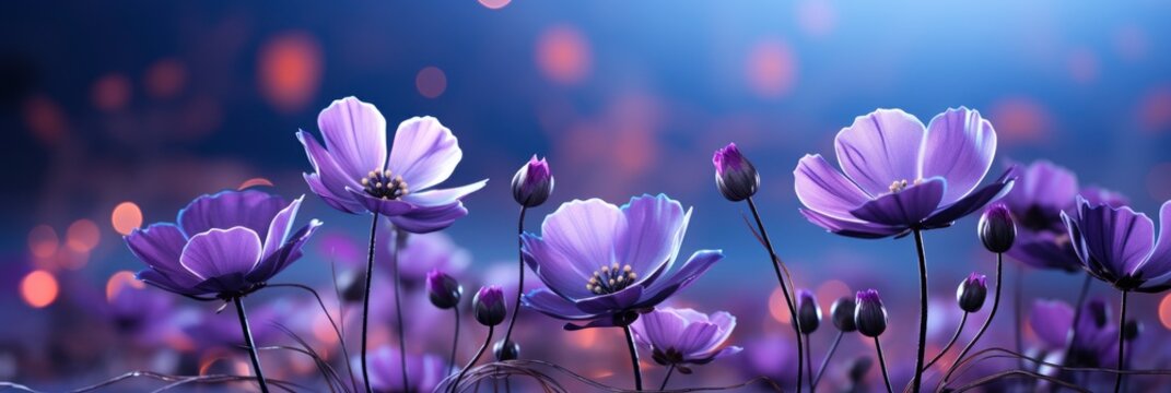 Purple Flowers On Morning Meadow Abstract , Banner Image For Website, Background, Desktop Wallpaper