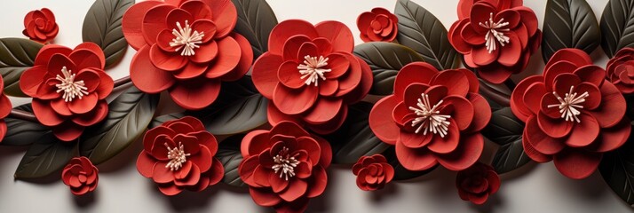 Red Flowers Camellia Isolated On White , Banner Image For Website, Background, Desktop Wallpaper - obrazy, fototapety, plakaty