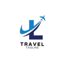 L letter Travel logo Design with Plane icon