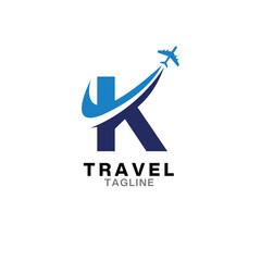 Fototapeta premium K letter Travel logo Design with Plane icon