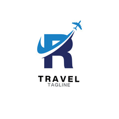 R letter Travel logo Design with Plane icon