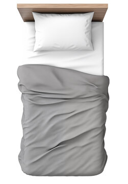 Simple Single Bed. Top view. Interior Design Template For Virtual Staging. Ai Generative