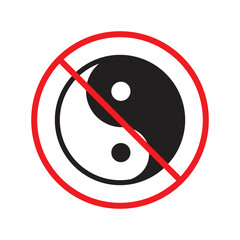 Prohibited yin yang vector icon. No yin-yang icon. Forbidden buddism icon. No ying yang sign. Warning, caution, attention, restriction, danger flat sign design symbol pictogram