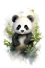 watercolor illustration of cute panda on white background